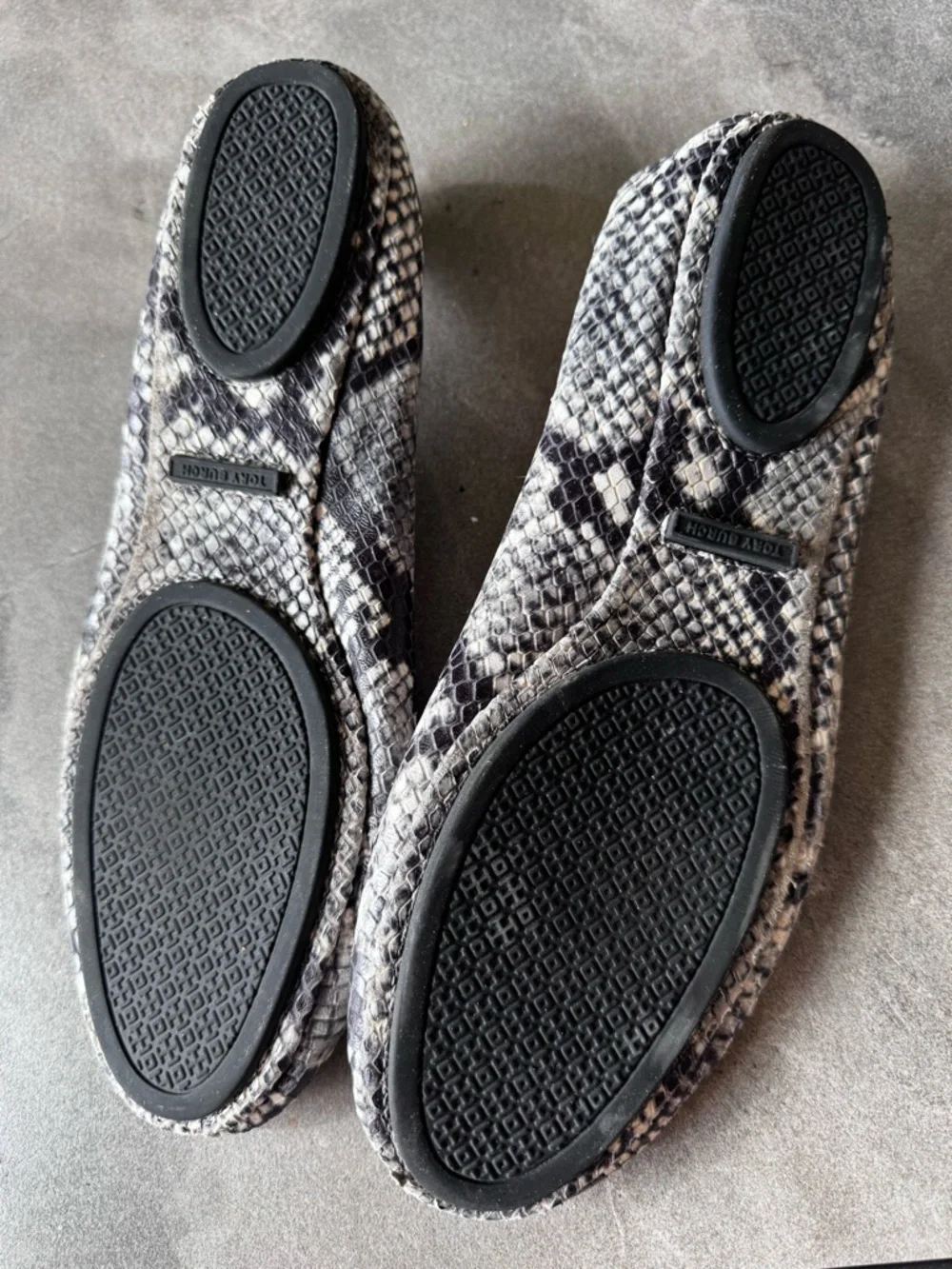Tory Burch Snake-Print Ballet Flats in Black and Gray with Logo Medallion - Picture 5 of 10